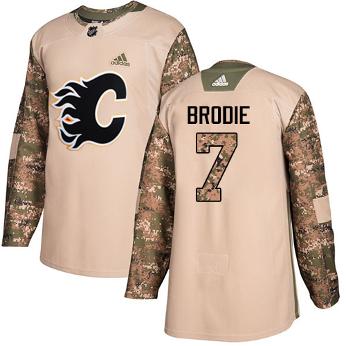 Adidas Flames #7 TJ Brodie Camo Authentic Veterans Day Stitched Youth NHL Jersey